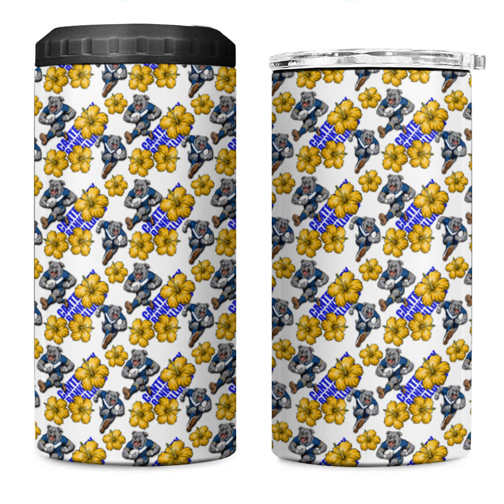 Canterbury-Bankstown Bulldogs 4 in 1 Can Cooler Tumbler Tropical Hibiscus Floral Seamless Rugby Mascot