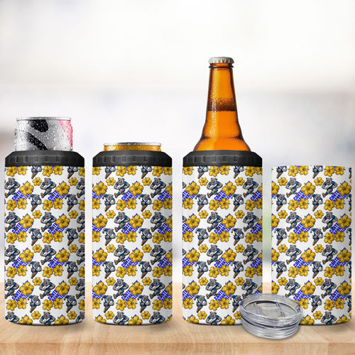 Canterbury-Bankstown Bulldogs 4 in 1 Can Cooler Tumbler Tropical Hibiscus Floral Seamless Rugby Mascot