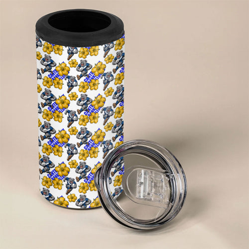 Canterbury-Bankstown Bulldogs 4 in 1 Can Cooler Tumbler Tropical Hibiscus Floral Seamless Rugby Mascot
