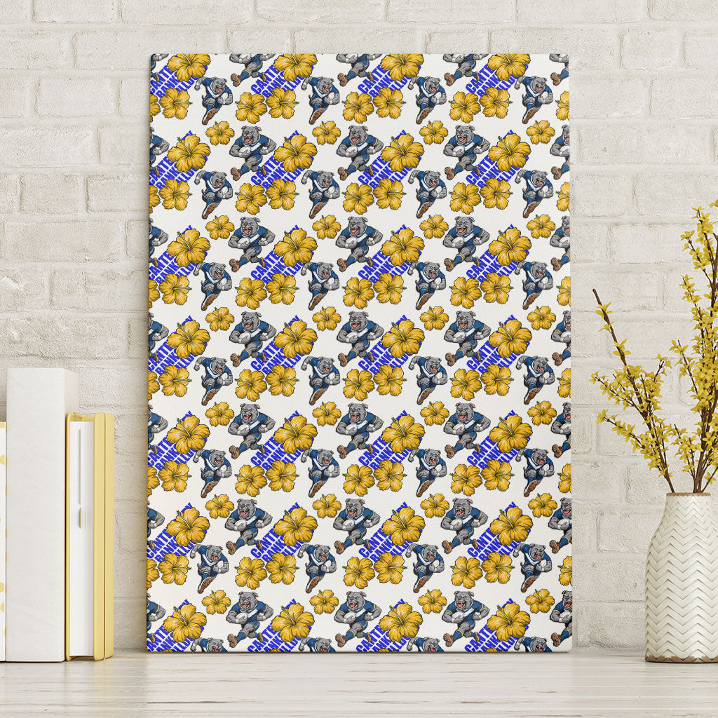 Canterbury-Bankstown Bulldogs Canvas Wall Art Tropical Hibiscus Floral Seamless Rugby Mascot