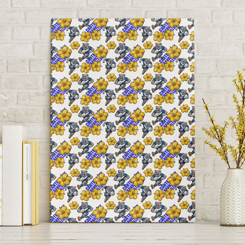 Canterbury-Bankstown Bulldogs Canvas Wall Art Tropical Hibiscus Floral Seamless Rugby Mascot
