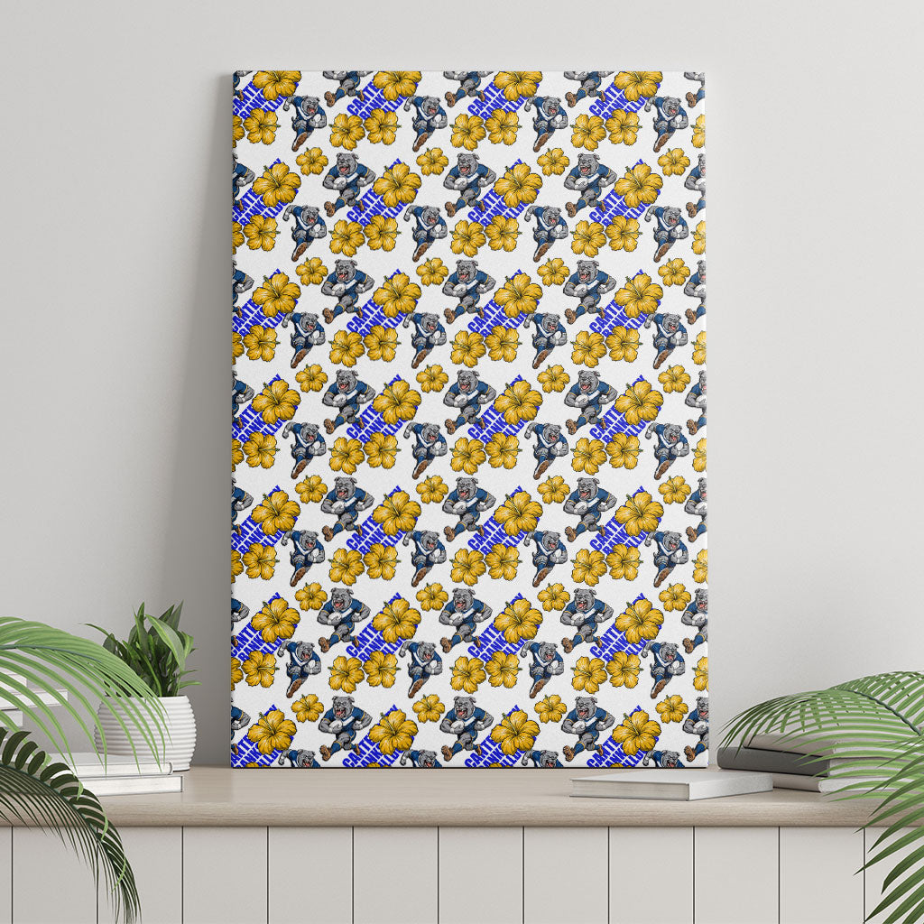 Canterbury-Bankstown Bulldogs Canvas Wall Art Tropical Hibiscus Floral Seamless Rugby Mascot