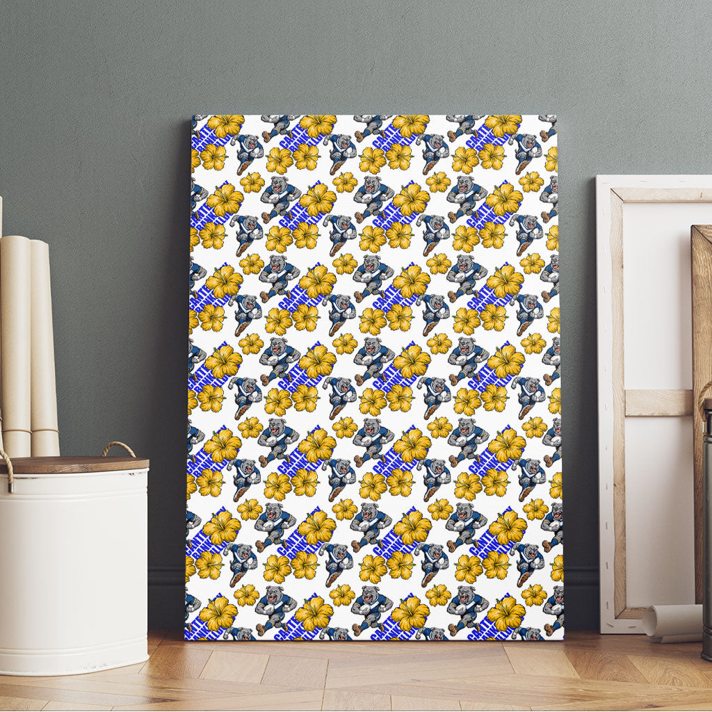 Canterbury-Bankstown Bulldogs Canvas Wall Art Tropical Hibiscus Floral Seamless Rugby Mascot
