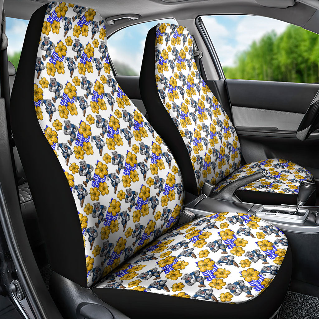 Canterbury-Bankstown Bulldogs Car Seat Cover Tropical Hibiscus Floral Seamless Rugby Mascot