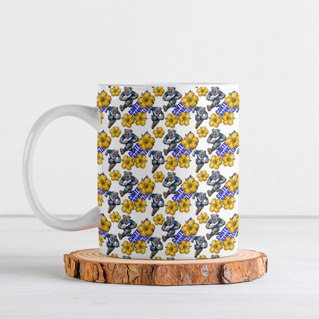 Canterbury-Bankstown Bulldogs Ceramic Mug Tropical Hibiscus Floral Seamless Rugby Mascot