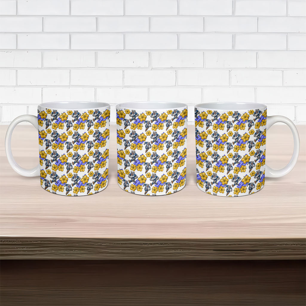 Canterbury-Bankstown Bulldogs Ceramic Mug Tropical Hibiscus Floral Seamless Rugby Mascot