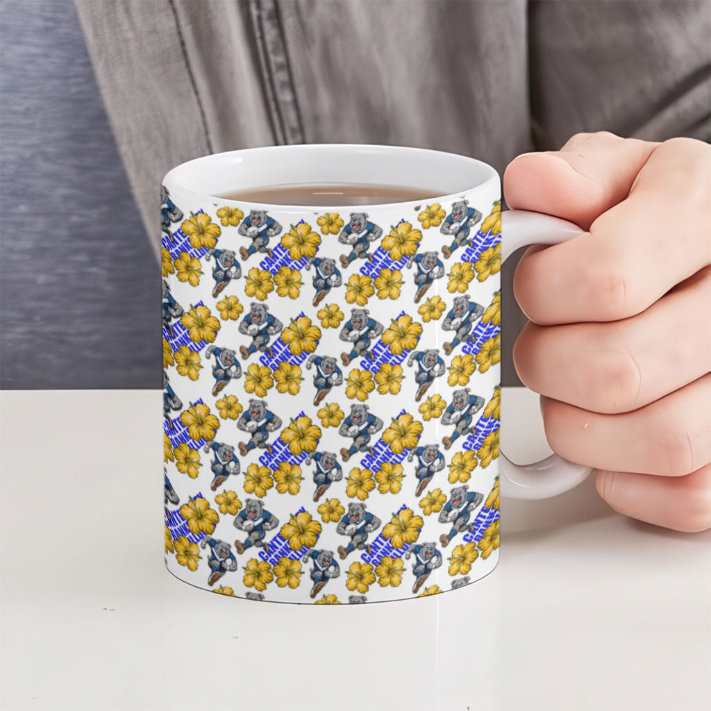 Canterbury-Bankstown Bulldogs Ceramic Mug Tropical Hibiscus Floral Seamless Rugby Mascot