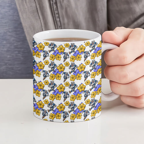 Canterbury-Bankstown Bulldogs Ceramic Mug Tropical Hibiscus Floral Seamless Rugby Mascot