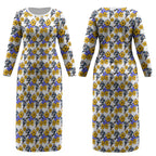 Canterbury-Bankstown Bulldogs Couples Matching Long Sleeve Bodycon Dress and Hawaiian Shirt Tropical Hibiscus Floral Seamless Rugby Mascot