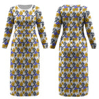 Canterbury-Bankstown Bulldogs Couples Matching Long Sleeve Bodycon Dress and Long Sleeve Button Shirt Tropical Hibiscus Floral Seamless Rugby Mascot