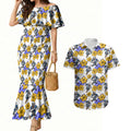 Canterbury-Bankstown Bulldogs Couples Matching Mermaid Dress and Hawaiian Shirt Tropical Hibiscus Floral Seamless Rugby Mascot