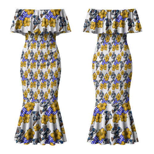 Canterbury-Bankstown Bulldogs Couples Matching Mermaid Dress and Hawaiian Shirt Tropical Hibiscus Floral Seamless Rugby Mascot
