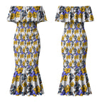 Canterbury-Bankstown Bulldogs Couples Matching Mermaid Dress and Long Sleeve Button Shirt Tropical Hibiscus Floral Seamless Rugby Mascot