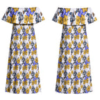 Canterbury-Bankstown Bulldogs Couples Matching Off Shoulder Maxi Dress and Long Sleeve Button Shirt Tropical Hibiscus Floral Seamless Rugby Mascot