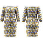 Canterbury-Bankstown Bulldogs Couples Matching Off The Shoulder Long Sleeve Dress and Long Sleeve Button Shirt Tropical Hibiscus Floral Seamless Rugby Mascot