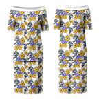 Canterbury-Bankstown Bulldogs Couples Matching Puletasi and Hawaiian Shirt Tropical Hibiscus Floral Seamless Rugby Mascot