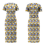 Canterbury-Bankstown Bulldogs Couples Matching Short Sleeve Bodycon Dress and Long Sleeve Button Shirt Tropical Hibiscus Floral Seamless Rugby Mascot