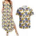 Canterbury-Bankstown Bulldogs Couples Matching Summer Maxi Dress and Hawaiian Shirt Tropical Hibiscus Floral Seamless Rugby Mascot