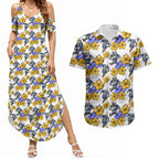 Canterbury-Bankstown Bulldogs Couples Matching Summer Maxi Dress and Hawaiian Shirt Tropical Hibiscus Floral Seamless Rugby Mascot