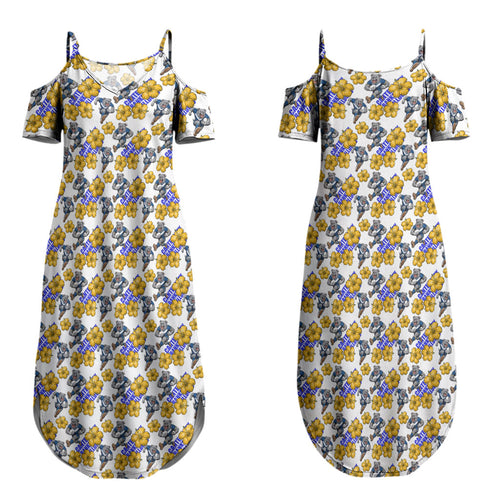 Canterbury-Bankstown Bulldogs Couples Matching Summer Maxi Dress and Long Sleeve Button Shirt Tropical Hibiscus Floral Seamless Rugby Mascot