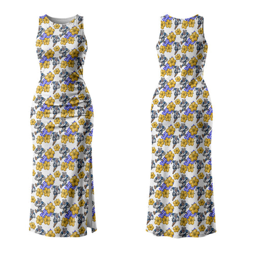 Canterbury-Bankstown Bulldogs Couples Matching Tank Maxi Dress and Hawaiian Shirt Tropical Hibiscus Floral Seamless Rugby Mascot