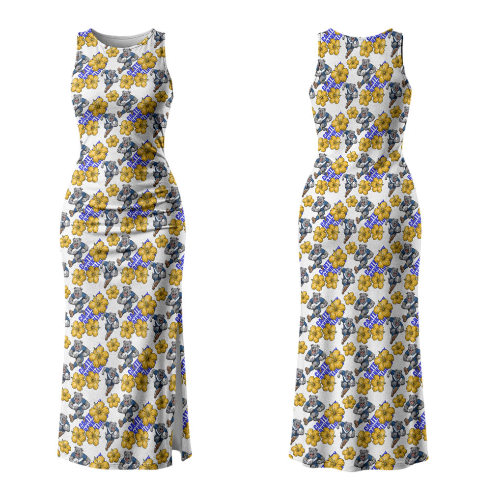 Canterbury-Bankstown Bulldogs Couples Matching Tank Maxi Dress and Long Sleeve Button Shirt Tropical Hibiscus Floral Seamless Rugby Mascot