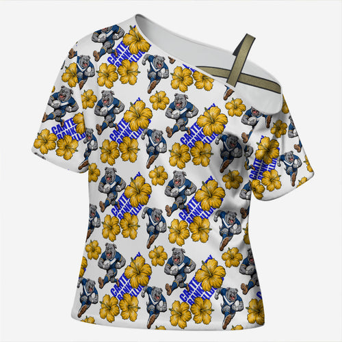 Canterbury-Bankstown Bulldogs Cross Shoulder Shirt Tropical Hibiscus Floral Seamless Rugby Mascot