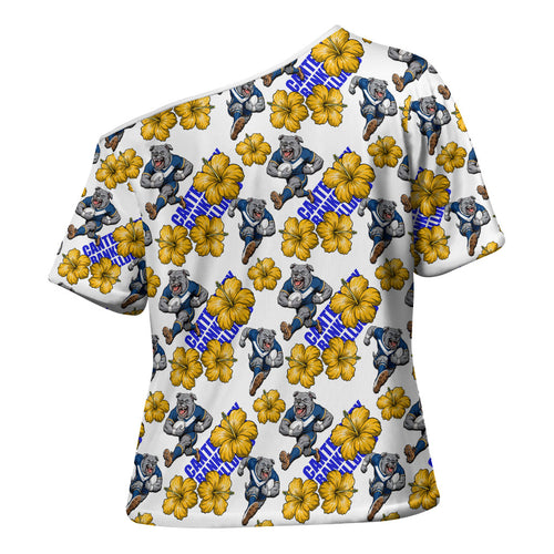 Canterbury-Bankstown Bulldogs Cross Shoulder Shirt Tropical Hibiscus Floral Seamless Rugby Mascot