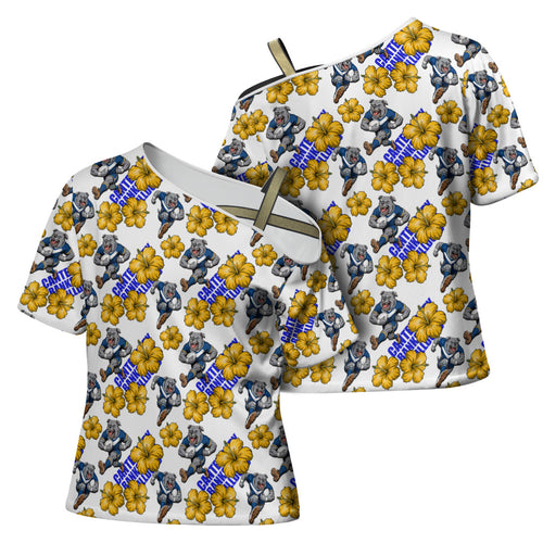 Canterbury-Bankstown Bulldogs Cross Shoulder Shirt Tropical Hibiscus Floral Seamless Rugby Mascot