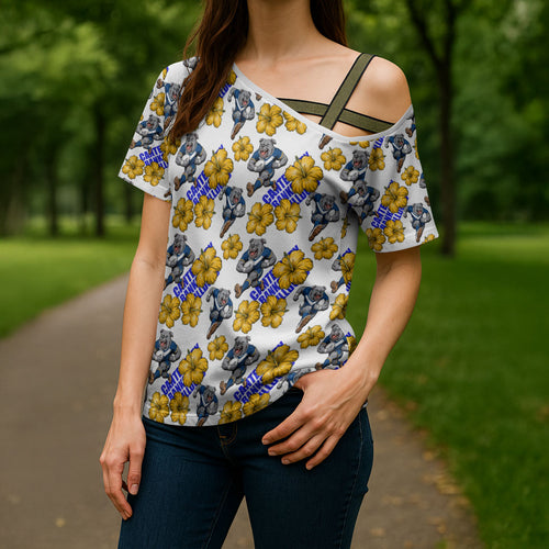 Canterbury-Bankstown Bulldogs Cross Shoulder Shirt Tropical Hibiscus Floral Seamless Rugby Mascot