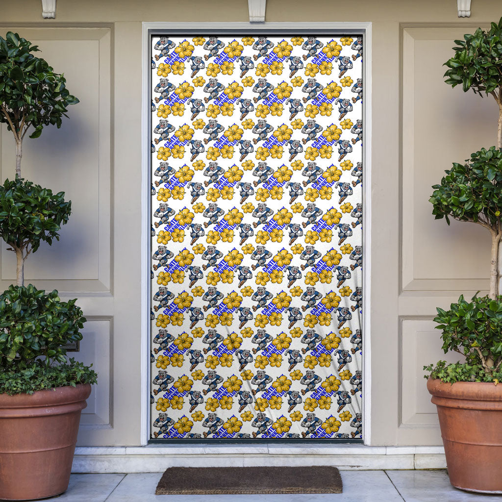 Canterbury-Bankstown Bulldogs Door Cover Tropical Hibiscus Floral Seamless Rugby Mascot