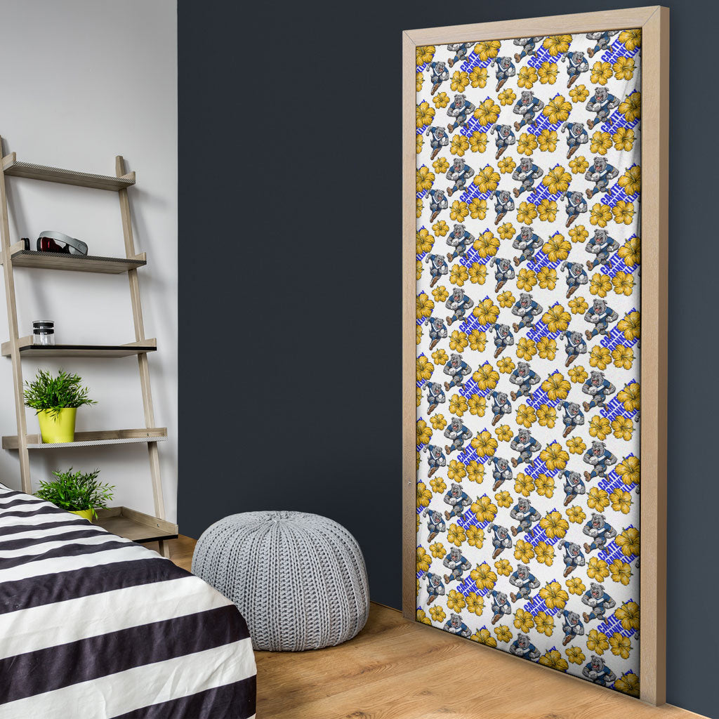Canterbury-Bankstown Bulldogs Door Cover Tropical Hibiscus Floral Seamless Rugby Mascot