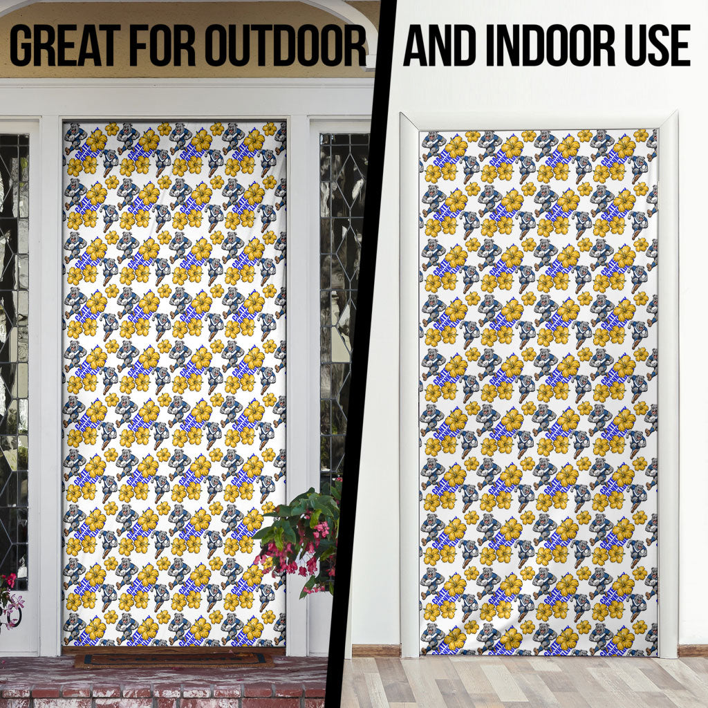 Canterbury-Bankstown Bulldogs Door Cover Tropical Hibiscus Floral Seamless Rugby Mascot
