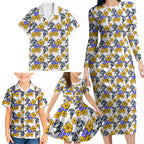 Canterbury-Bankstown Bulldogs Family Matching Long Sleeve Bodycon Dress and Hawaiian Shirt Tropical Hibiscus Floral Seamless Rugby Mascot