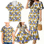 Canterbury-Bankstown Bulldogs Family Matching Mermaid Dress and Hawaiian Shirt Tropical Hibiscus Floral Seamless Rugby Mascot