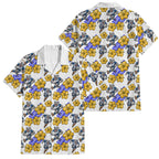 Canterbury-Bankstown Bulldogs Family Matching Off The Shoulder Long Sleeve Dress and Hawaiian Shirt Tropical Hibiscus Floral Seamless Rugby Mascot
