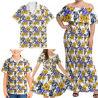 Canterbury-Bankstown Bulldogs Family Matching Off Shoulder Maxi Dress and Hawaiian Shirt Tropical Hibiscus Floral Seamless Rugby Mascot