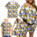 Canterbury-Bankstown Bulldogs Family Matching Off Shoulder Short Dress and Hawaiian Shirt Tropical Hibiscus Floral Seamless Rugby Mascot