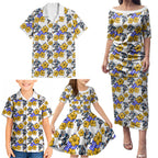 Canterbury-Bankstown Bulldogs Family Matching Puletasi and Hawaiian Shirt Tropical Hibiscus Floral Seamless Rugby Mascot