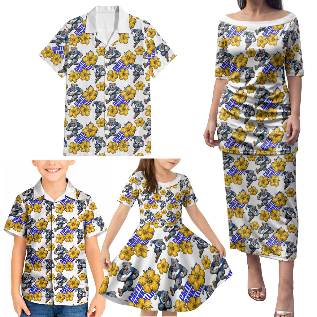 Canterbury-Bankstown Bulldogs Family Matching Puletasi and Hawaiian Shirt Tropical Hibiscus Floral Seamless Rugby Mascot