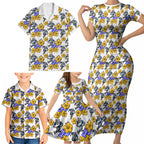 Canterbury-Bankstown Bulldogs Family Matching Short Sleeve Bodycon Dress and Hawaiian Shirt Tropical Hibiscus Floral Seamless Rugby Mascot