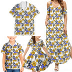 Canterbury-Bankstown Bulldogs Family Matching Summer Maxi Dress and Hawaiian Shirt Tropical Hibiscus Floral Seamless Rugby Mascot