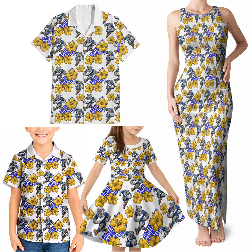 Canterbury-Bankstown Bulldogs Family Matching Tank Maxi Dress and Hawaiian Shirt Tropical Hibiscus Floral Seamless Rugby Mascot