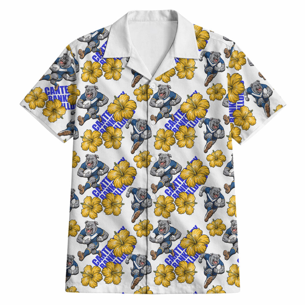 Canterbury-Bankstown Bulldogs Hawaiian Shirt Tropical Hibiscus Floral Seamless Rugby Mascot