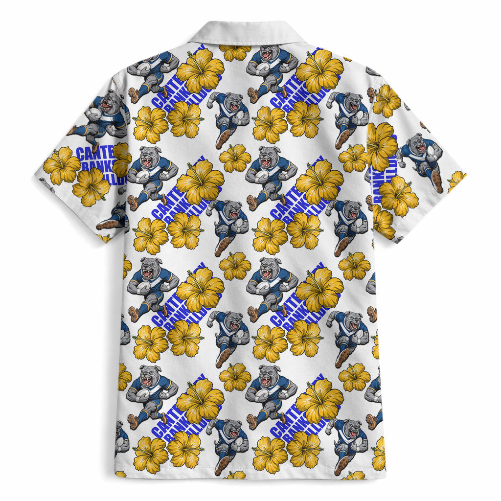 Canterbury-Bankstown Bulldogs Hawaiian Shirt Tropical Hibiscus Floral Seamless Rugby Mascot