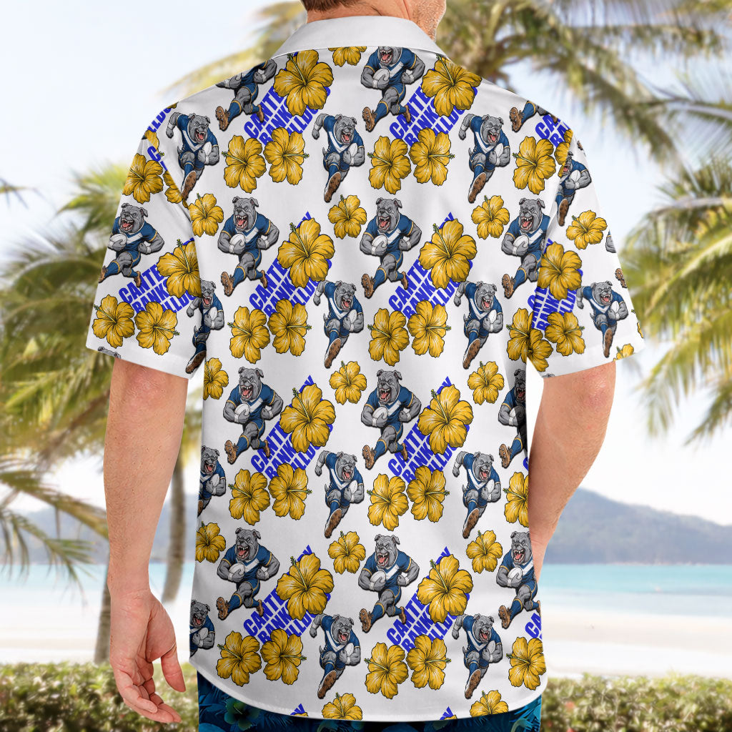 Canterbury-Bankstown Bulldogs Hawaiian Shirt Tropical Hibiscus Floral Seamless Rugby Mascot
