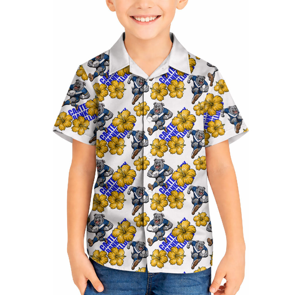 Canterbury-Bankstown Bulldogs Hawaiian Shirt Tropical Hibiscus Floral Seamless Rugby Mascot