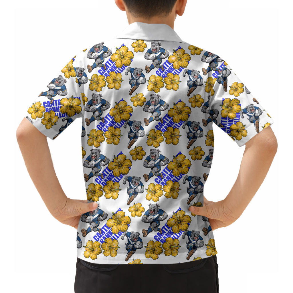 Canterbury-Bankstown Bulldogs Hawaiian Shirt Tropical Hibiscus Floral Seamless Rugby Mascot