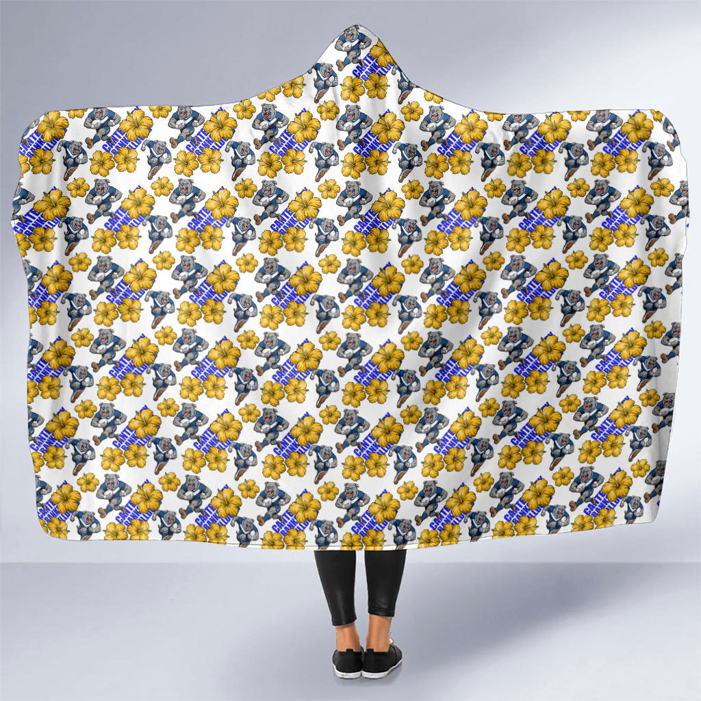 Canterbury-Bankstown Bulldogs Hooded Blanket Tropical Hibiscus Floral Seamless Rugby Mascot