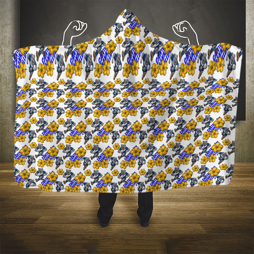 Canterbury-Bankstown Bulldogs Hooded Blanket Tropical Hibiscus Floral Seamless Rugby Mascot